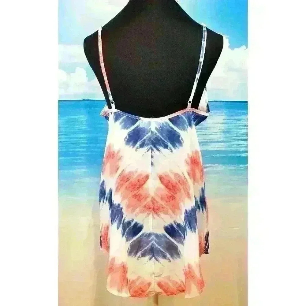 OP Woman RED WHITE & BLUE Sheer TIE DYE Beach Cover Dress Lightweight size Small - Picture 3 of 4